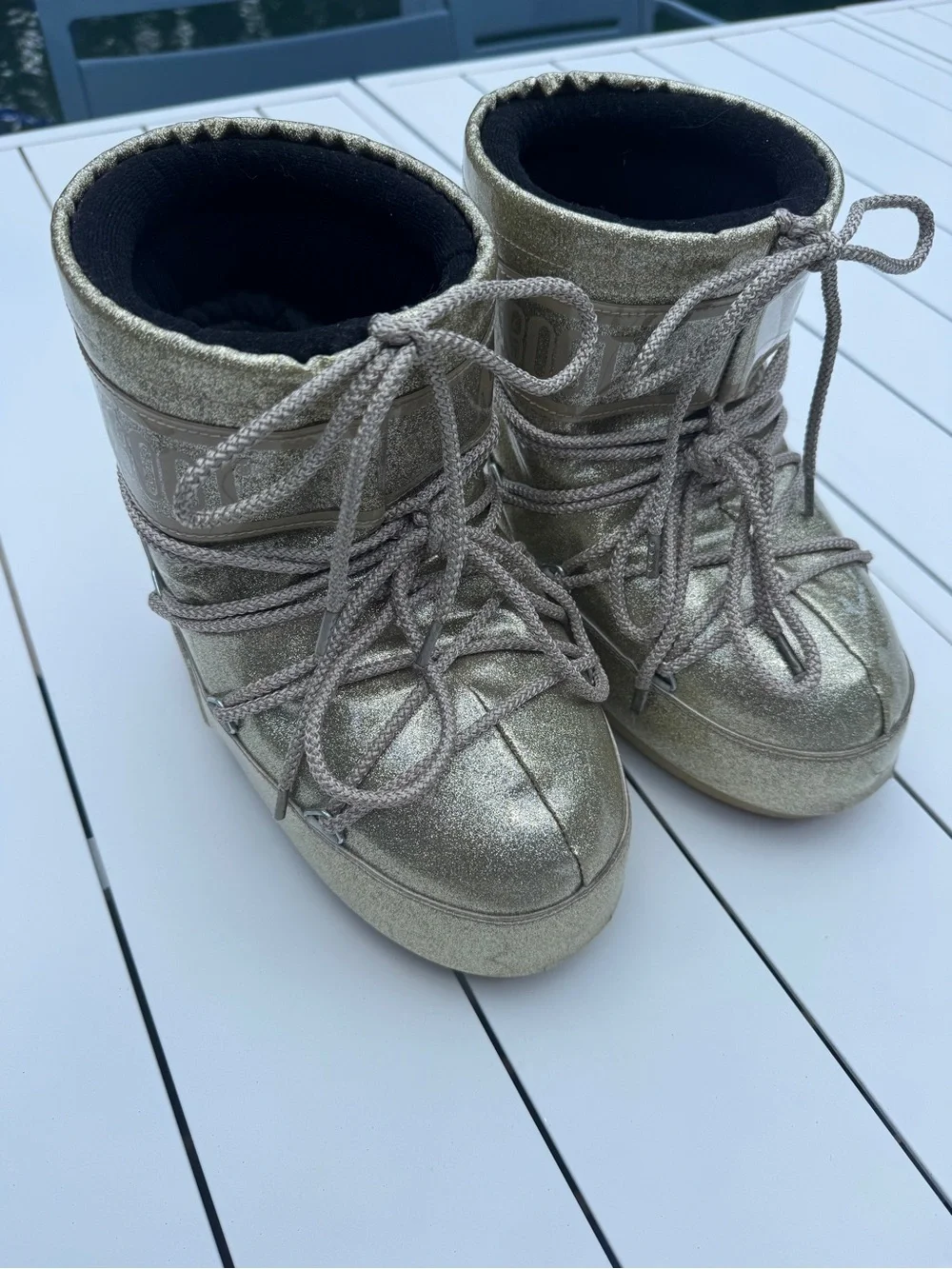 Moon Boot Metallic Gold Lace-Up Ankle Boots